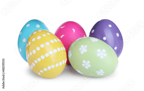 Colorful eggs on white background. Happy Easter