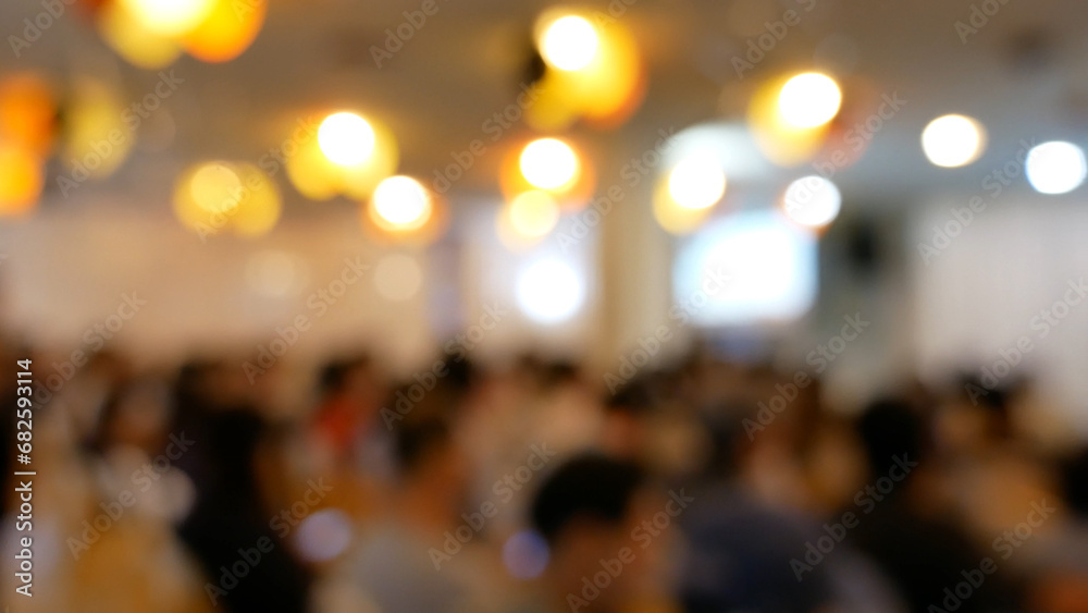 Blurred background Presentation meeting at conference room present screen business. People join seminar business event in auditorium hall convention. Bokeh light Blurred background with copy space