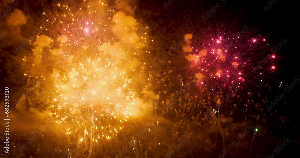 Golden Firework celebrate anniversary independence day night time celebrate national holiday. Countdown to new year 2024 party time event. Happy new year 2024, 4th of july holiday festival concept Golden Firework celebrate anniversary independence day night time celebrate national holiday. Countdown to new year 2024 party time event. Happy new year 2024, 4th of july holiday festival concept