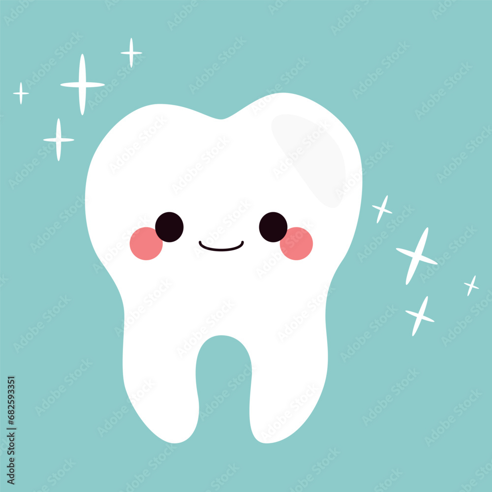 Obraz premium Clean and shiny tooth. Smiling and healthy tooth on blue background