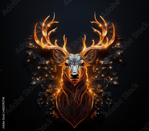New year glowing golden deer abstract art with generative AI