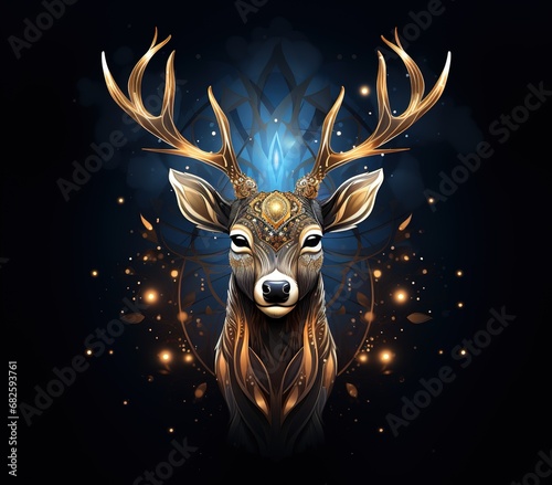 New year glowing golden deer abstract art with generative AI