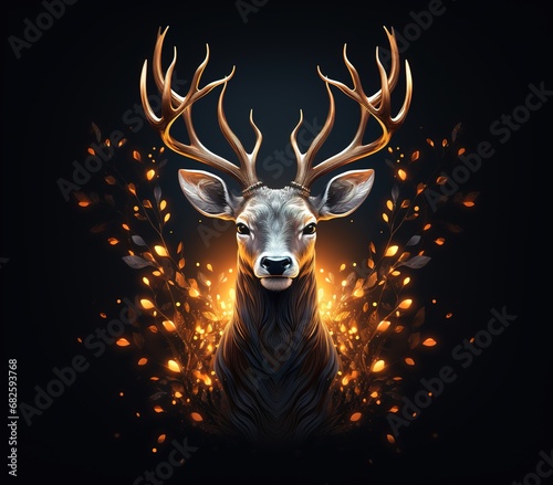 New year glowing golden deer abstract art with generative AI