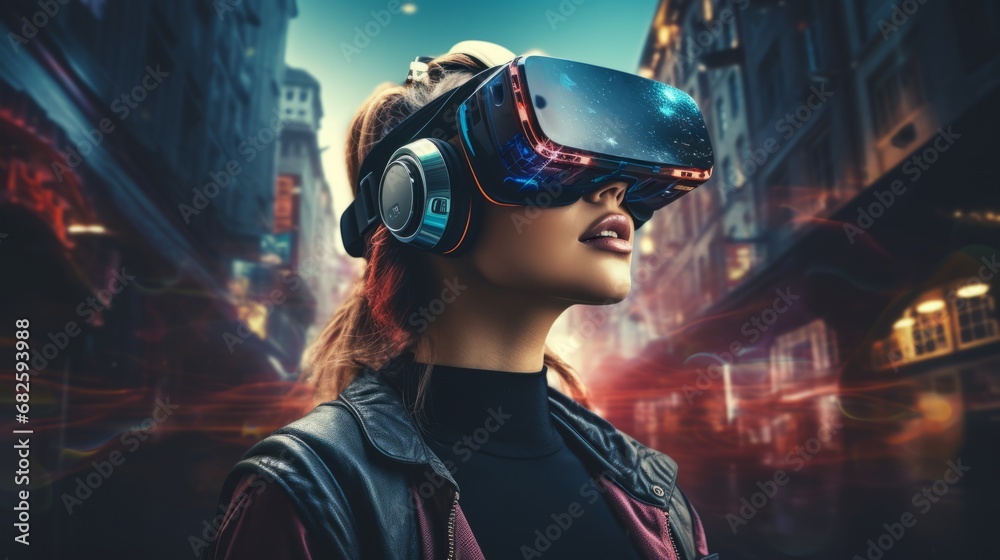 Woman Embracing Virtual Reality Glasses