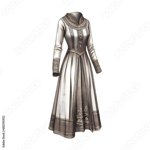 Medieval Women's Cotehardie Dress Illustration Art With a Transparent Background Generative AI. photo