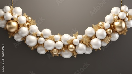 Wallpaper Mural Christmas garland banner, white baubles and gold ornaments on dark background. Minimal concept of celebration and decorating with copy space Torontodigital.ca