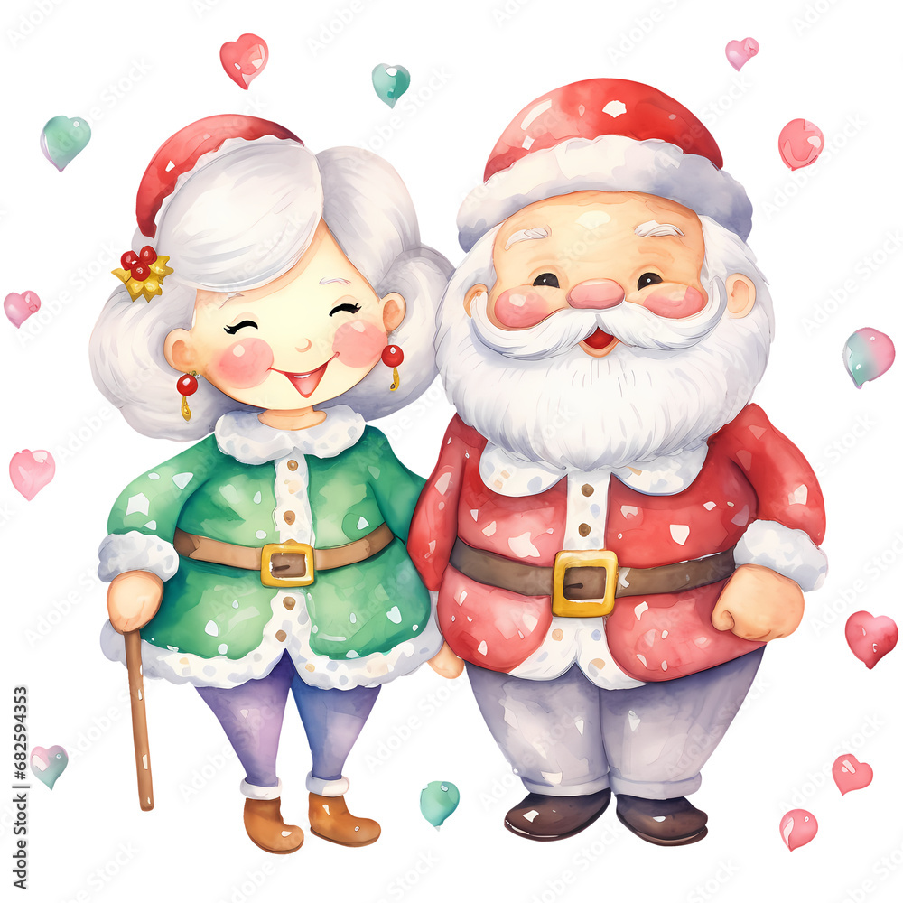 Cute Santa Claus Holly Jolly Grandparents Watercolor Clipart Illustration Cute Santa Claus Holly Jolly Grandparents Watercolor Clipart Illustration