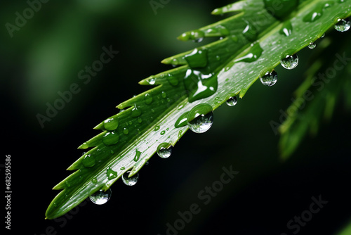 Closeup of a raindrop hanging off a cypress leaf