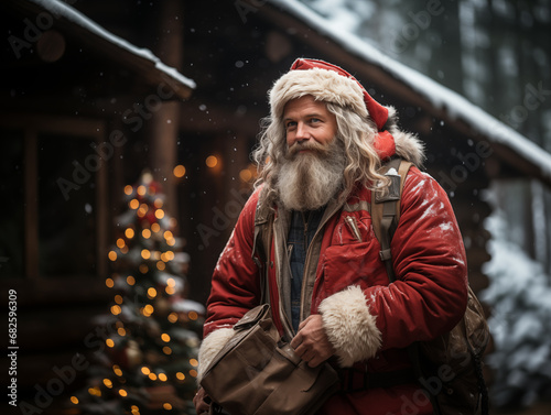 Santa Claus in a cabin taking out a gift © Javier Romera