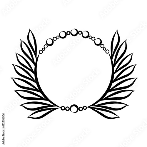 round leaves frame with leaf vector outline black and white