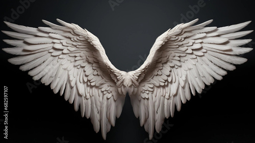 A Pair of White Angel Wings Isolated on a Black Background
