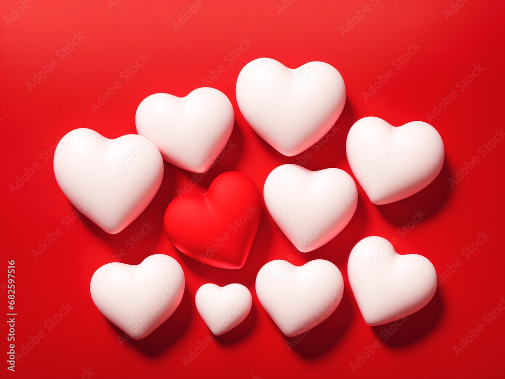 Valentine's day background with red and white hearts.