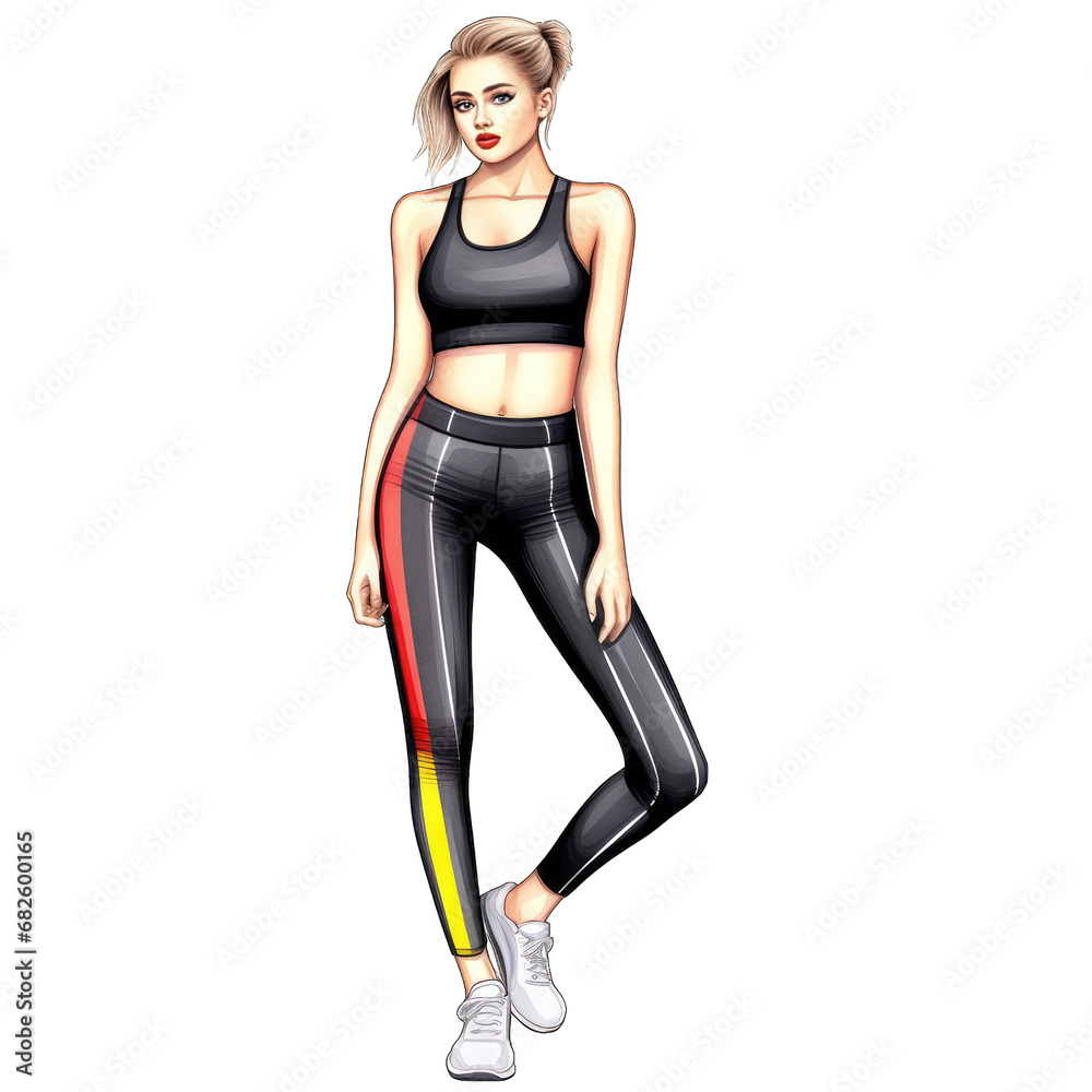 Cute sporty woman wearing athleisure workout casual fashion. Isolated on white transparent background Cute sporty woman wearing athleisure workout casual fashion. Isolated on white transparent background
