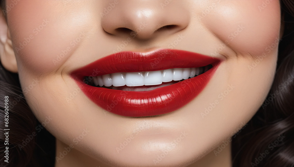 Radiant Smile: Close-Up of Woman with Red Lips Radiant Smile: Close-Up of Woman with Red Lips
