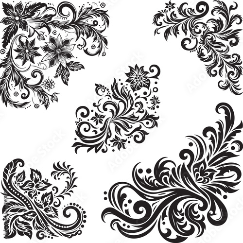 black and white Ikat floral paisley embroidery on white background.design for texture,fabric,clothing,wrapping,decoration.