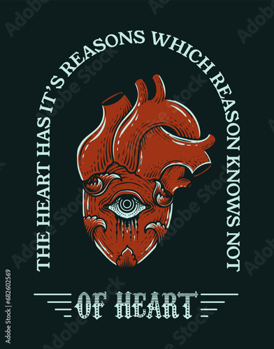 Illustration vintage antique heart with quotes