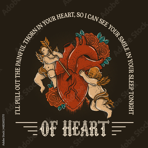 Illustration vintage broken heart with angel