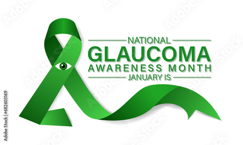 Glaucoma Awareness Month in January .Green ribbon.  Its know save your eyes. Banner, poster, card, background design. Vector design .
