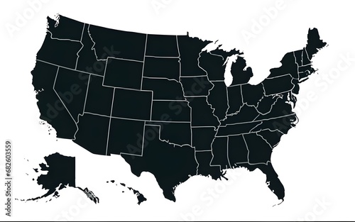 USA black map on a white background, Silhouette isolated, United States of America map