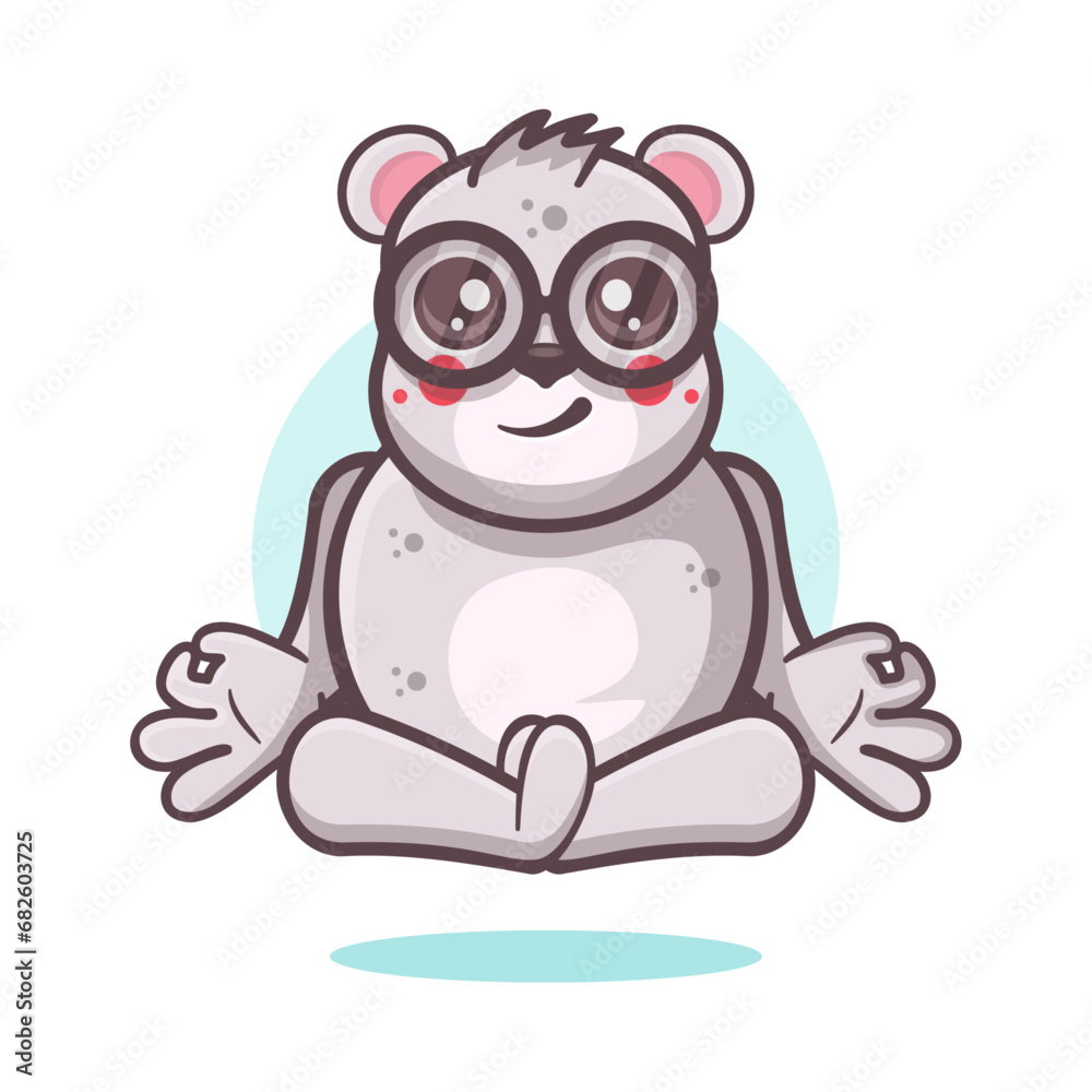 calm polar bear animal character mascot with yoga meditation pose isolated cartoon