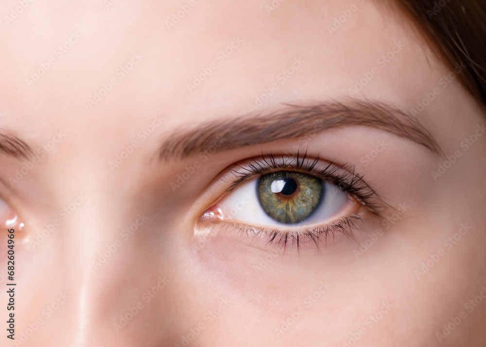 美しい白人女性の目、虹彩、瞳のマクロ撮影　クローズアップ　AI生成画像