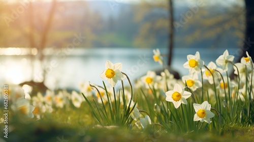 Tranquil Morning: Golden Meadow Blossoms in Nature's Beauty generated by AI tool 