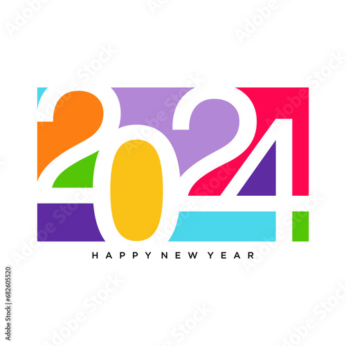 Happy new year 2024 design. With colorful truncated number illustrations. Premium vector design for poster, banner, greeting and new year 2024 celebration.