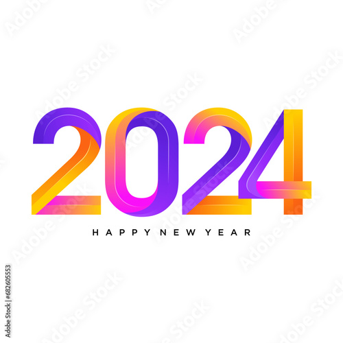 Happy new year 2024 design. With colorful truncated number illustrations. Premium vector design for poster, banner, greeting and new year 2024 celebration.