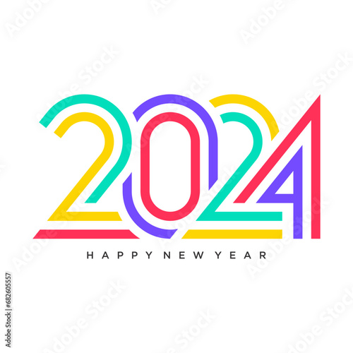 Happy new year 2024 design. With colorful truncated number illustrations. Premium vector design for poster, banner, greeting and new year 2024 celebration.