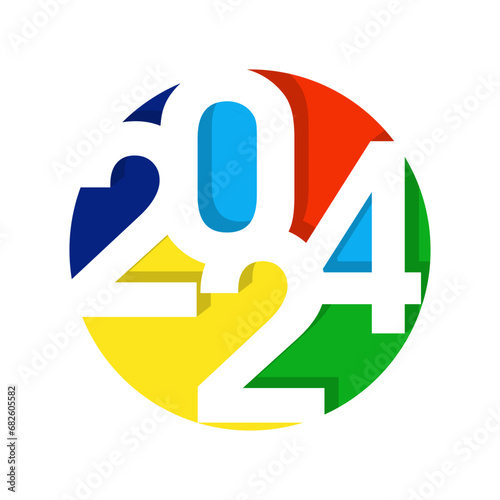 Happy new year 2024 design. With colorful truncated number illustrations. Premium vector design for poster, banner, greeting and new year 2024 celebration.