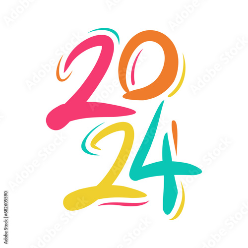 Happy new year 2024 design. With colorful truncated number illustrations. Premium vector design for poster, banner, greeting and new year 2024 celebration.