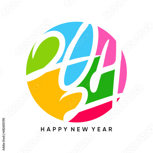Happy new year 2024 design. With colorful truncated number illustrations. Premium vector design for poster, banner, greeting and new year 2024 celebration.