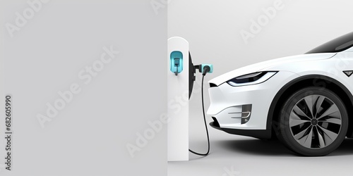 E-mobility, electric car charging battery on white background. 3d rendering, Generative AI  © Richa