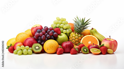 fresh vegetables and fruits isolated on white background