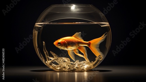 Colorful Fish Swimming in Transparent Glass Fishbowl generated by AI tool 