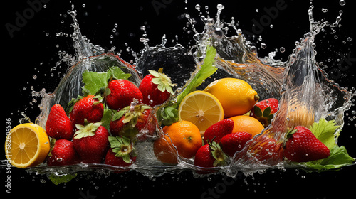 fruit and vegetable splash into water fresh fruit
