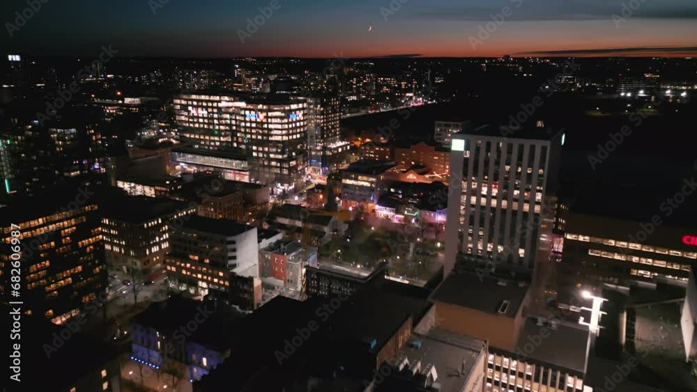 Aerial view of the beautiful night cityscape of downtown Halifax, Canada Aerial view of the beautiful night cityscape of downtown Halifax, Canada
