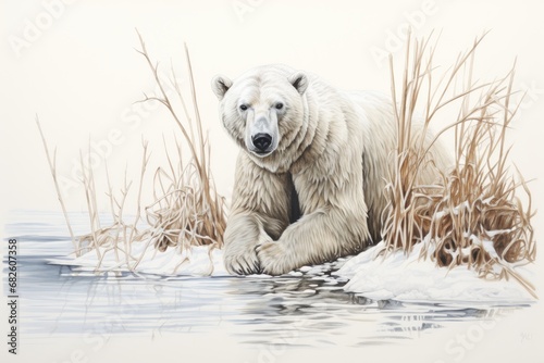 Polar Bear, white background , drawing