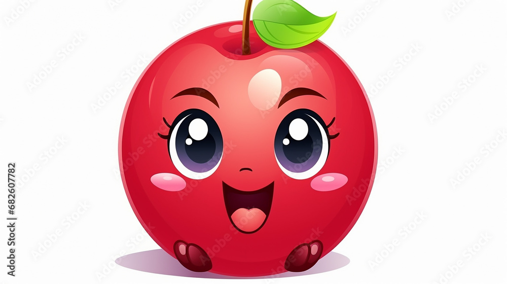 Fototapeta premium character background with cute funny cherry in cartoon kawaii style on white background