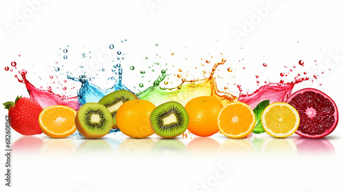 collection of fruit juice colorful splashes isolated on white background