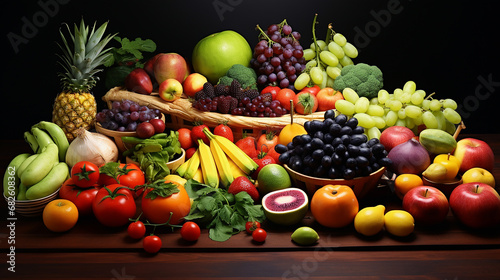 fruit background with collection of different fruits and vegetable fresh fruit