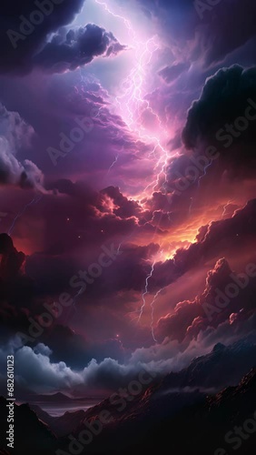 A maroon storm, raging with fury and causing chaos with its violent winds and flashes of crimson lightning. photo