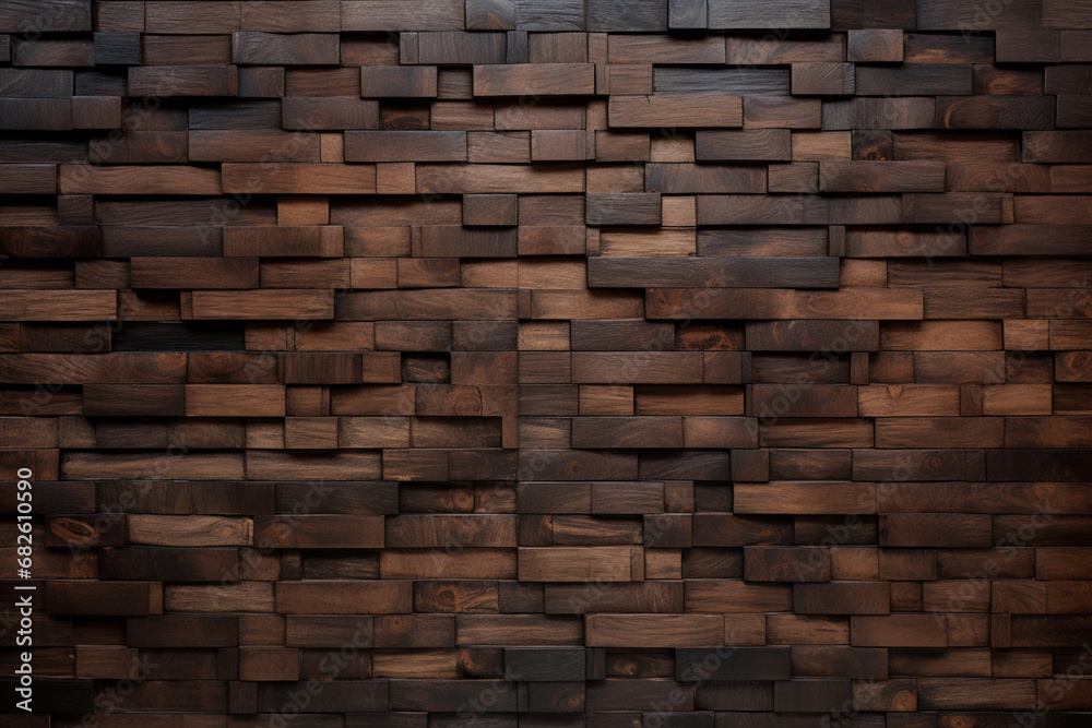 木材の茶色や黒色の壁の板パネルのテクスチャの背景画像。　Wood brown or black wall plank panel texture background image、Generative AI	 - obrazy, fototapety, plakaty 
