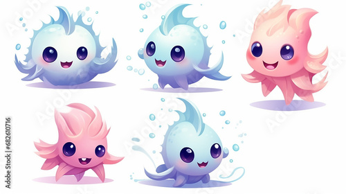 adorable sea creature in cute funny with cartoon kawaii style