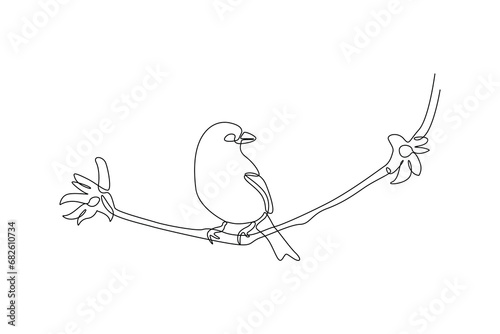 One continuous line drawing of bird and tree. Nature concept. Doodle vector illustration in simple linear style.