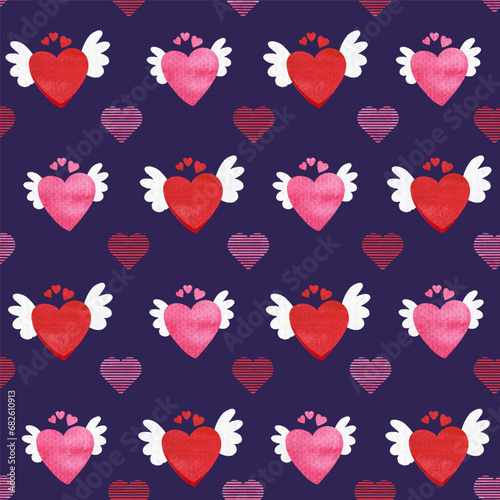 watercoolor love heart seamless pattern