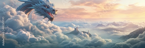 Unleash the legend - a majestic dragon soaring high amongst the clouds, a powerful embodiment of myth and fantasy!