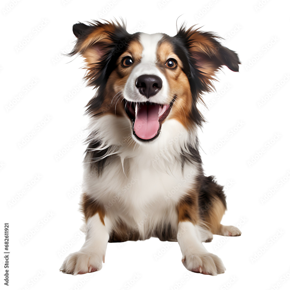 Close-up portrait of a happy border collie dog isolated on transparent background cutout, PNG file.