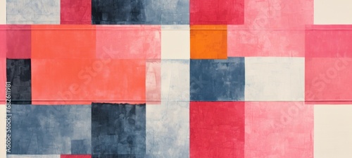 Square rectangle pattern background. Risograph print texture effect. Light colors. Generative AI technology.