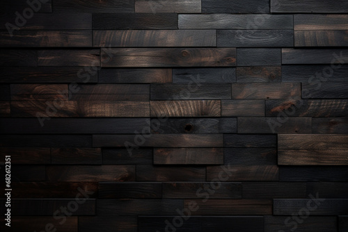 木材の茶色や黒色の壁の板パネルのテクスチャの背景画像。 Wood brown or black wall plank panel texture background image、Generative AI 